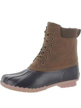 Vintage Brown and Black Lace-Up Waterproof Duck Boots